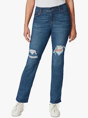 Gloria Vanderbilt Blue Distressed Straight-Leg Jeans